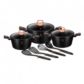 Set oale si tigai marmorate (10 piese) din aluminiu forjat Black Rose Collection Berlinger Haus BH 6154