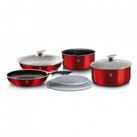 Set oale si tigai marmorate cu maner detasabil (9 piese) din aluminiu forjat Burgundy Metalic Line Berlinger Haus BH 6145