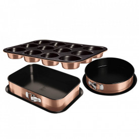 Set 3 tavi pentru cuptor Rose Gold Metallic Line BerlingerHaus BH 7636