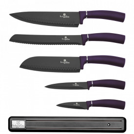 Set cutite otel inoxidabil cu suport magnetic (6 piese) Purple Eclipse Collection Berlinger Haus BH 2681