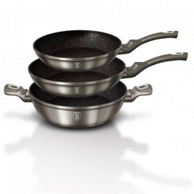 Set tigai marmorate (3 piese) din aluminiu forjat Carbon Metalic Line Berlinger Haus BH 1275N