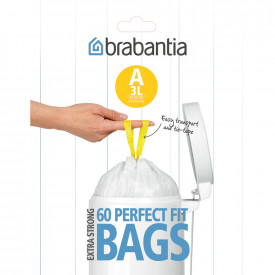 Sac de gunoi Brabantia mărime A, 3L, 60 buc, alb 647060