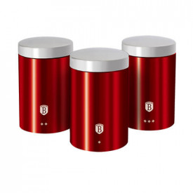 Set 3 recipiente pentru cafea, ceai si zahar Burgundy Metallic Line Berlinger Haus BH 1343