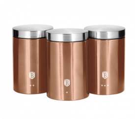 Set 3 recipiente pentru cafea, ceai si zahar Rose Gold Metallic Line BerlingerHaus BH 6720