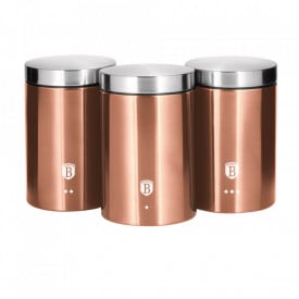 Set 3 recipiente pentru cafea, ceai si zahar Rose Gold Metallic Collection Berlinger Haus BH 1605