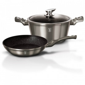 Set oala cu capac si tigaie marmorate (3 piese) din aluminiu forjat Carbon Metalic Line Berlinger Haus BH 1276N
