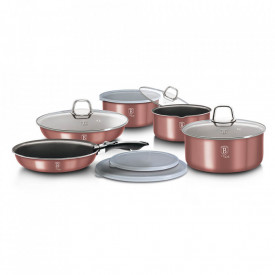 Set cratite si tigai antiaderente cu maner detasabil (12 piese) din aluminiu forjat I-Rose Line Collection Berlinger Haus BH 6104