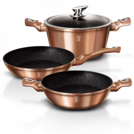 Set oale si tigai marmorate (4 piese) din aluminiu forjat Rose Gold (Cupru) Metalic Line Berlinger Haus BH 1282N