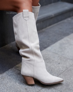 Cizme Sore Bej PIELE NATURALA - Img 2