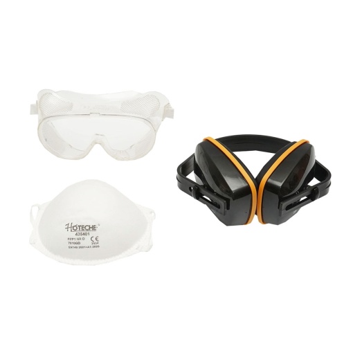 Set echipament de protectie masca praf, ochelari si casti Hoteche, Cod: BK77682, HOTECHE