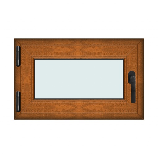 Fereastra 80x50cm, 1 canat, maro, stejar auriu, stanga si rabatare, Klass, 7cm, 6 camere, 2 garnituri