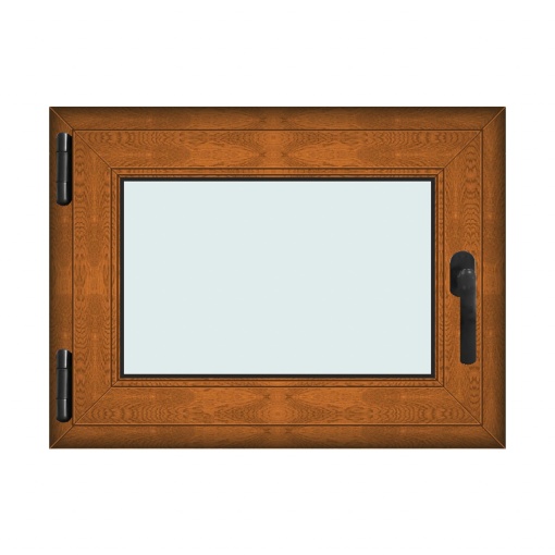 Fereastra 80x60cm, 1 canat, maro, stejar auriu, stanga si rabatare, Klass, 7cm, 6 camere, 2 garnituri