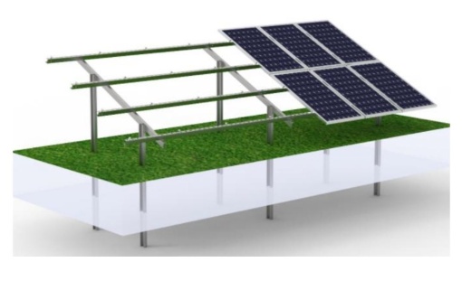 Sistem complet montare, structura sol cu stalpi pentru 20-24 panouri solare fotovoltaice de 2384x1096x35mm, 2384x1303x35mm, unghi 30 grade, Cod: BK78413, Brand: BRECKNER GERMANY