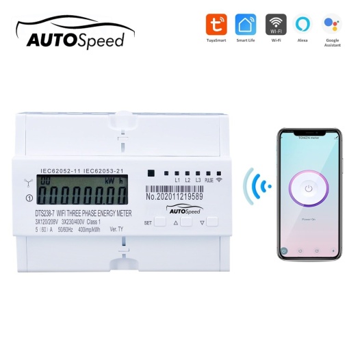 Smart Meter trifazic 380V, 80A, DTS238-7 WIFI compatibil cu Tuya, Smart Life, contor inteligent energie si putere electrica, Cod: DISLK76, Brand: AUTOSPEED