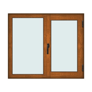 Fereastra 140x120cm, 2 canate, maro, stejar auriu, dreapta si rabatare, Klass, 7cm, 6 camere, 2 garnituri - Img 1