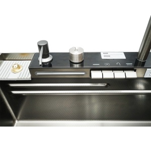 Chiuveta bucatarie multifunctionala cu 2 cascade, otel inoxidabil, afisaj digital temperatura, dozator sapun, spalator pahare, accesorii incluse, dimensiune 75x46x23.5cm, Cod: DISMT06, - Img 6