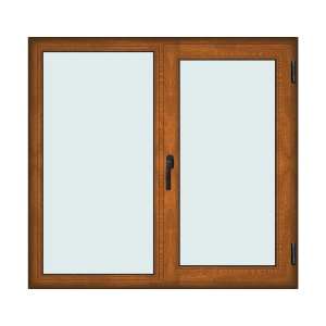 Fereastra 150x140cm, 2 canate, maro, stejar auriu, dreapta si rabatare, Klass, 7cm, 6 camere, 2 garnituri - Img 1
