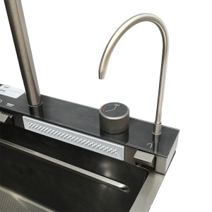 Chiuveta bucatarie multifunctionala cu 2 cascade, otel inoxidabil, afisaj digital temperatura, dozator sapun, spalator pahare, accesorii incluse, dimensiune 75x46x23.5cm, Cod: DISMT06, - Img 7