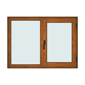 Fereastra 150x110cm, 2 canate, maro, stejar auriu, dreapta si rabatare, Klass, 7cm, 6 camere, 2 garnituri - Img 1