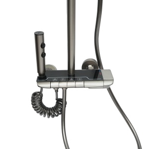 Set dus multifunctional cu termostat, afisaj digital temperatura apa, 4 functii de curgere a apei, pipa cada, dus dreptunghiular, dus de mana, dus bideu, gri , Cod: BK79260 - Img 6