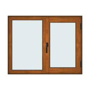 Fereastra 140x110cm, 2 canate, maro, stejar auriu, dreapta si rabatare, Klass, 7cm, 6 camere, 2 garnituri - Img 1