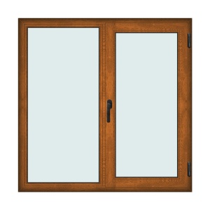 Fereastra 150x150cm, 2 canate, maro, stejar auriu, dreapta si rabatare, Klass, 7cm, 6 camere, 2 garnituri - Img 1