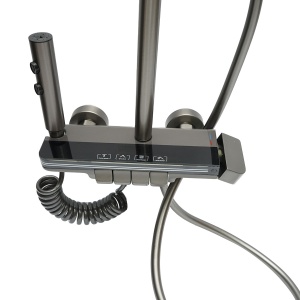 Set dus multifunctional cu termostat, afisaj digital temperatura apa, 4 functii de curgere a apei, pipa cada, dus dreptunghiular, dus de mana, dus bideu, gri , Cod: BK79264 - Img 4