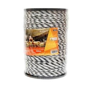 Rola fir alb-negru fi 4mm insertie metalica 3x0.2mm SS, rezistenta 9 Ohm/m, 500m gard electric, Cod: 87TH623, Brand: THOR - Img 2