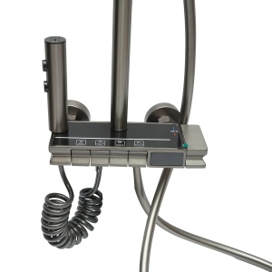 Set dus multifunctional cu termostat, afisaj digital temperatura apa, 4 functii de curgere a apei, pipa cada, dus dreptunghiular, dus de mana, dus bideu, gri, Cod: BK79261 - Img 4