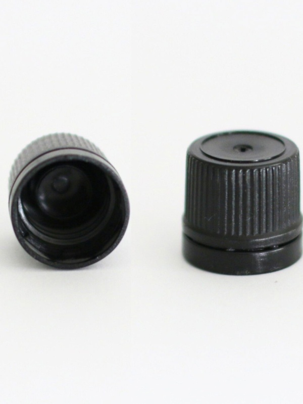 Black Cap for DIN18 bottles, seal, without dropper