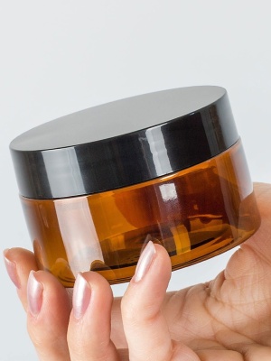 Barattolo in PET marrone con coperchio nero, 100 ml - Img 1