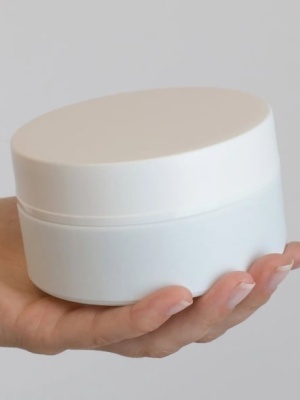 Barattolo in vetro bianco opaco con coperchio e disco AK, 200 ml - Img 1