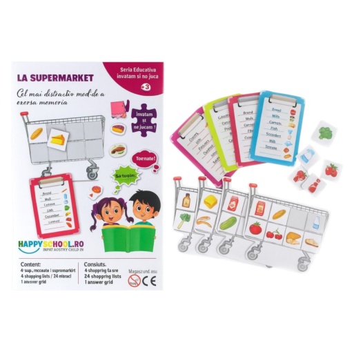 Joc Educativ Bilingv în Română și Engleză “La Supermarket” cu Liste de cumpărături #JJ5127