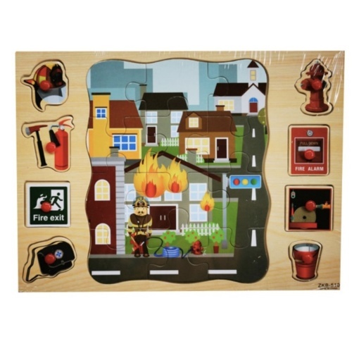 Puzzle incastru 2 in 1 din lemn tip Montessori : Pompieri și Siguranță #JJ5063