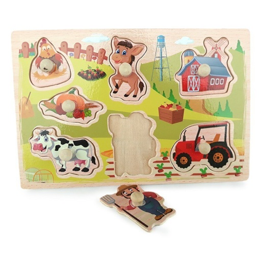Puzzle incastru din lemn cu mâner: Ferma #JJ5055
