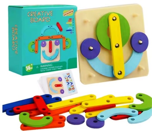 Geoboard creativ din Lemn, tip Montessori, 25 piese, multicolor #JJ5148