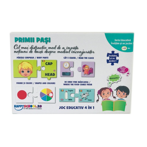 Joc Educativ Bilingv în Română și Engleză “Primii pasi” cu Părțile corpului, Ceasul, Forme și Culori #JJ5126