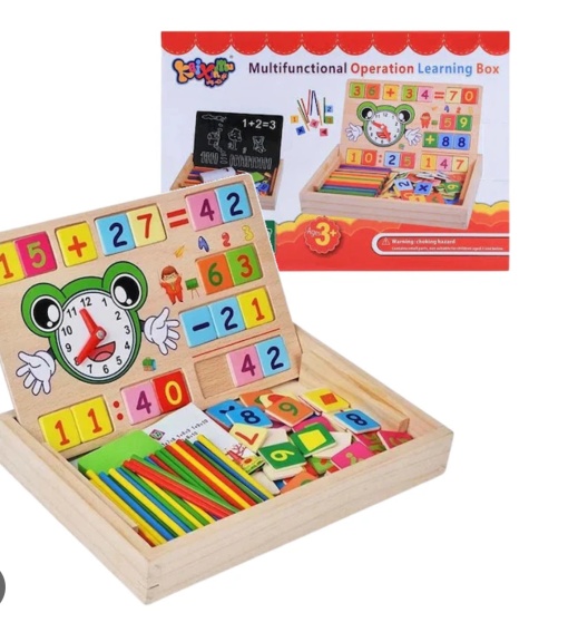 Set de educativ magnetic multifuncțional cu tablă dublă pt cretă și marker, numere, semne și bețișoare aritmetice #JJ5093