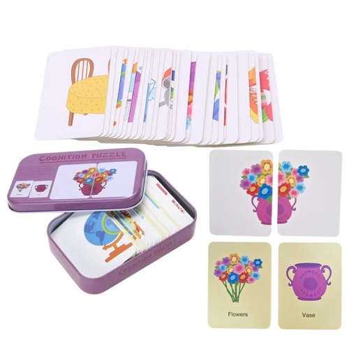 Puzzle cognitiv asociere în cutie metalică , Obiecte, 32 piese #JJ5026