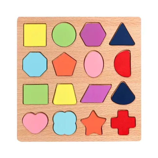 Puzzle incastru educativ 3D din lemn - Forme Geometrice #JJ5045