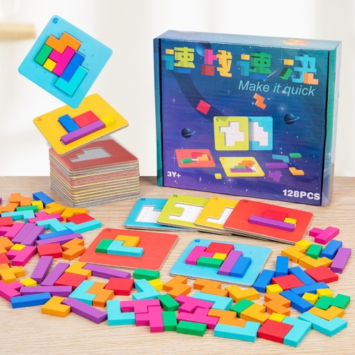 Joc Puzzle Interactiv din Lemn tip Tetris, 128 piese #JJ5121