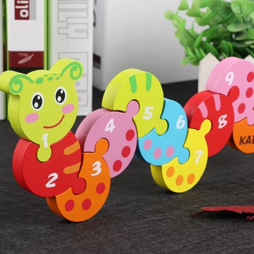 Puzzle din lemn Omida cu numere 1-10, tip Montessori #JJ5086