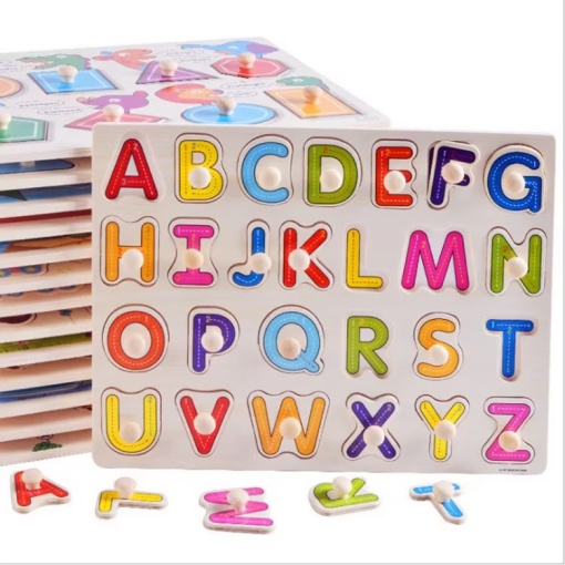 Puzzle incastru Alfabet litere mari din lemn cu maner #JJ5030