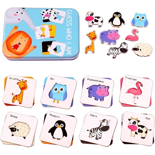 Puzzle Montessori de asociere în cutie metalică Guess Who I Am, Animale, 24 piese #JJ5023