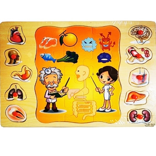 Puzzle incastru 2 in 1 din lemn tip Montessori : Anatomia Umană/ Sănătate #JJ5066