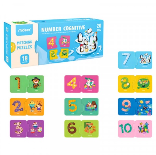 Puzzle cognitiv de asociere Numere, 10 seturi, 20 piese #JJ5027