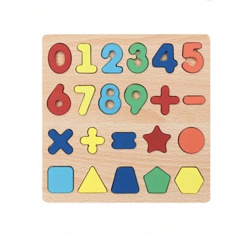 Puzzle incastru educativ 3D din lemn - Cifre și Forme Geometrice #JJ5048
