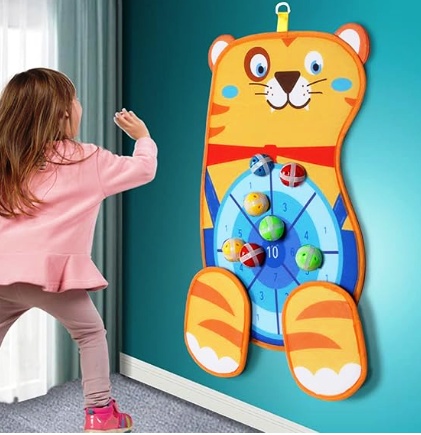 Joc interactiv Darts din textil pentru perete cu 8 mingiute cu scai, ținta Ursuleț #JJ5073