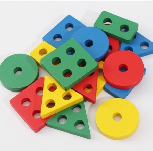 🌈Oferta zilei❗Sortator Montessori din Lemn cu 4 Coloane de pini si 16 Forme Geometrice #JJ5149 - Img 4