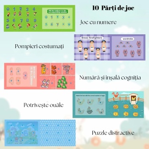 Carte interactiva Quiet Book Montessori, piese cu scai reutilizabile, Model Numere, 10 pagini, #JJ5658 - Img 6